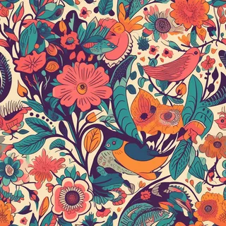 花鸟图,插画风格,无缝贴图,素材 花鸟图,插画风格,无缝贴图,素材