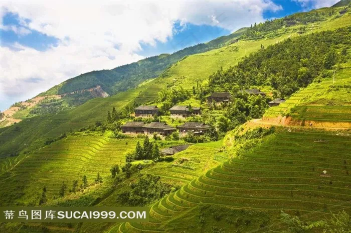 桂林龙胜龙脊梯田村落素材
