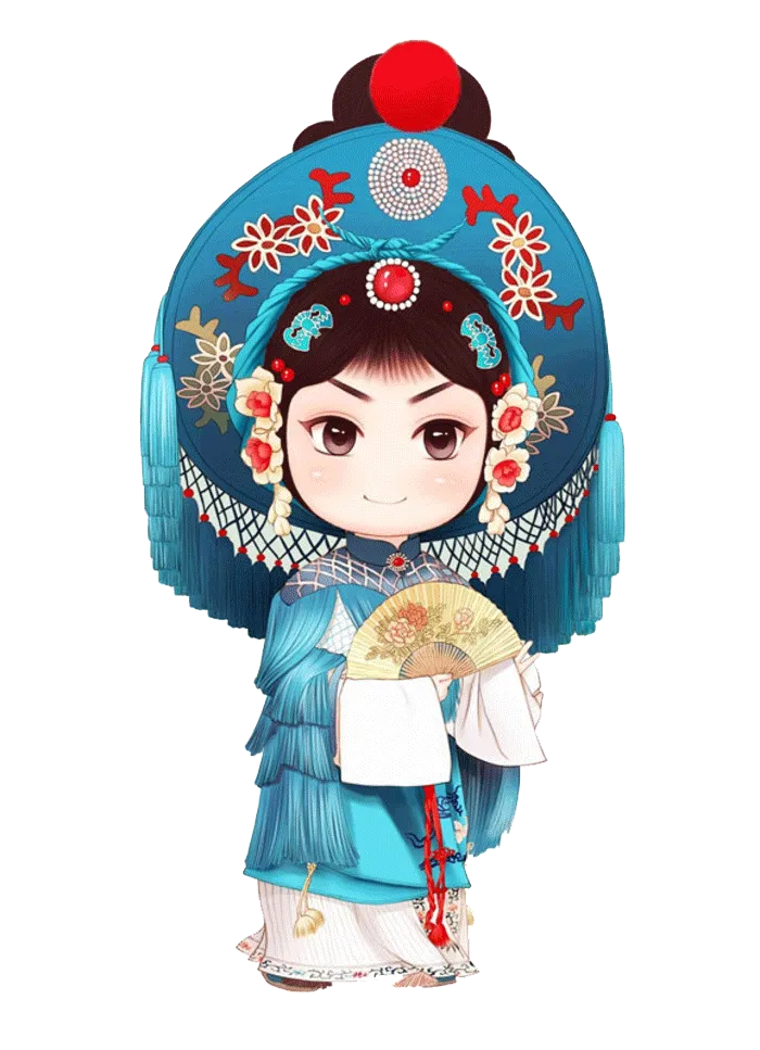 卡通京剧戏剧人物脸谱插画PNG图片 国潮中国风Q版戏剧人物PS素材