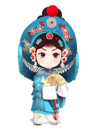 卡通京剧戏剧人物脸谱插画PNG图片 国潮中国风Q版戏剧人物PS素材