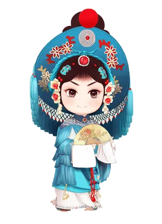 卡通京剧戏剧人物脸谱插画PNG图片 国潮中国风Q版戏剧人物PS素材