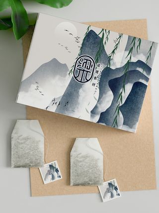 国风高档茶叶包装盒袋罐瓶LOGO标贴展示VI智能贴图样机PSD素材