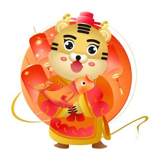 手绘2022虎年新年春节卡通老虎形象IP插画元素AI设计素材图案