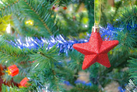 圣诞节圣诞树装饰挂件金圣诞星星特写近景(5)
