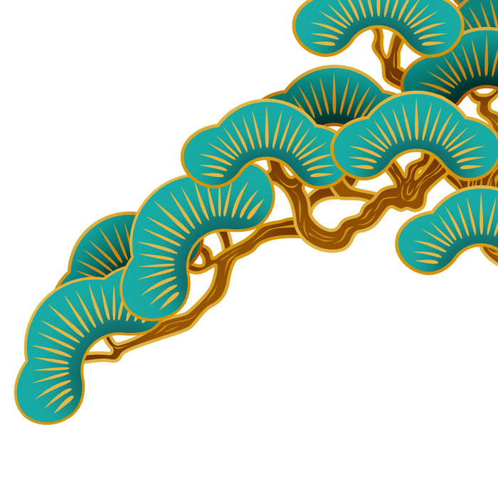 国潮风松树松枝松柏树木手绘植物装饰图案元素PSD设计素材