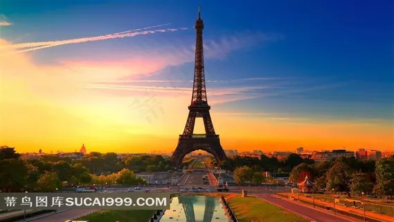 夕阳下的法国巴黎埃菲尔铁塔 夕阳下的法国巴黎埃菲尔铁塔