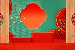 中国风古典喜庆C4D背景图3D国潮场景促销活动海报PSD设计素材模板