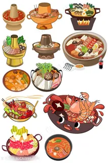 中华美食火锅蔬菜插画设计