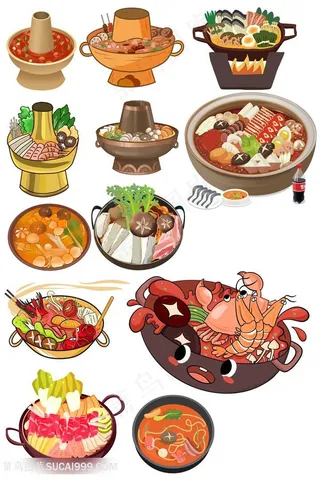中华美食火锅蔬菜插画设计