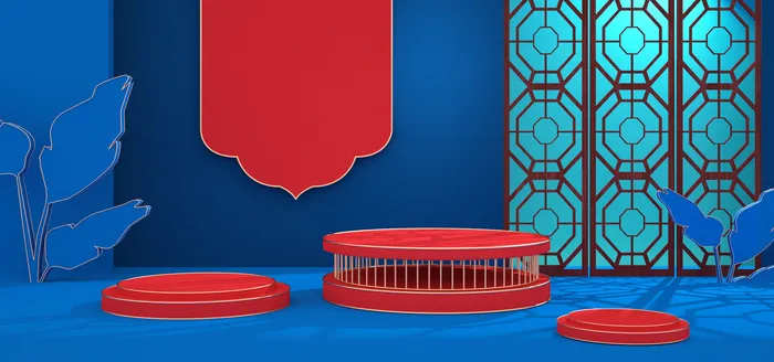 中国风国潮电商促销首页海报C4D背景图3D场景立体设计PSD素材模板psd模版下载