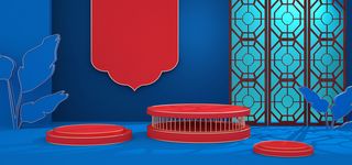 中国风国潮电商促销首页海报C4D背景图3D场景立体设计PSD素材模板