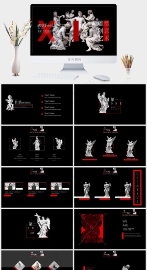 装逼专用简历画册美术PPT模板预览图