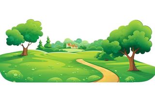 春夏大自然绿色草丛树山免抠