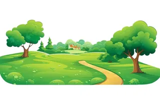 春夏大自然绿色草丛树山免抠