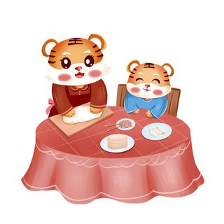 中国风2022虎年元旦新年卡通老虎形象装饰元素插画ps素材