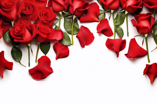 白色背景上的红色玫瑰花花瓣摄影图