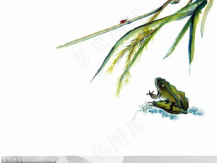 昆虫水墨画-青蛙麦穗