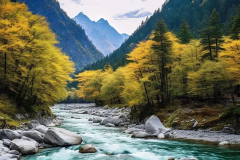 新疆美景喀纳斯河流山川摄影图