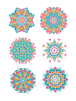 中国风古典民族风手绘曼陀罗花纹圆形插画AI矢量装饰图案PSD素材