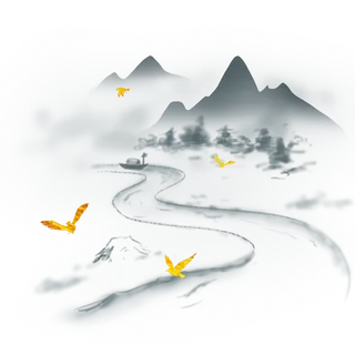 水墨山水飞鸟_元素