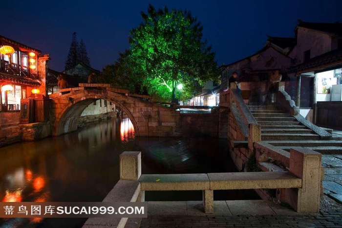 江苏昆山周庄夜景素材