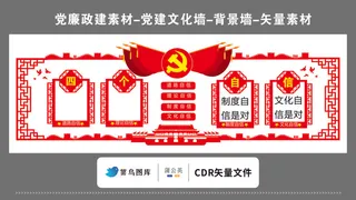 党建文化墙党建素材CDR预览图矢量红色党旗四个自信传统边框