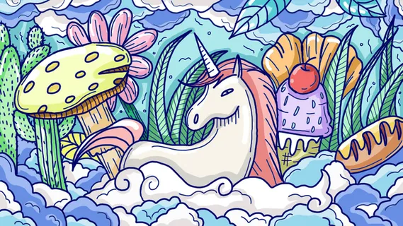 卡通涂鸦街头彩色墙绘壁纸插画儿童创意嘻哈漫画图集PSD素材