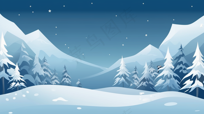 冬季白雪覆盖的大地自然风景卡通插画素材背景(4368x2448)