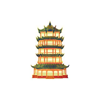 复古中国风国潮古建筑插画手绘高楼古塔PSD素材亭子png免抠图