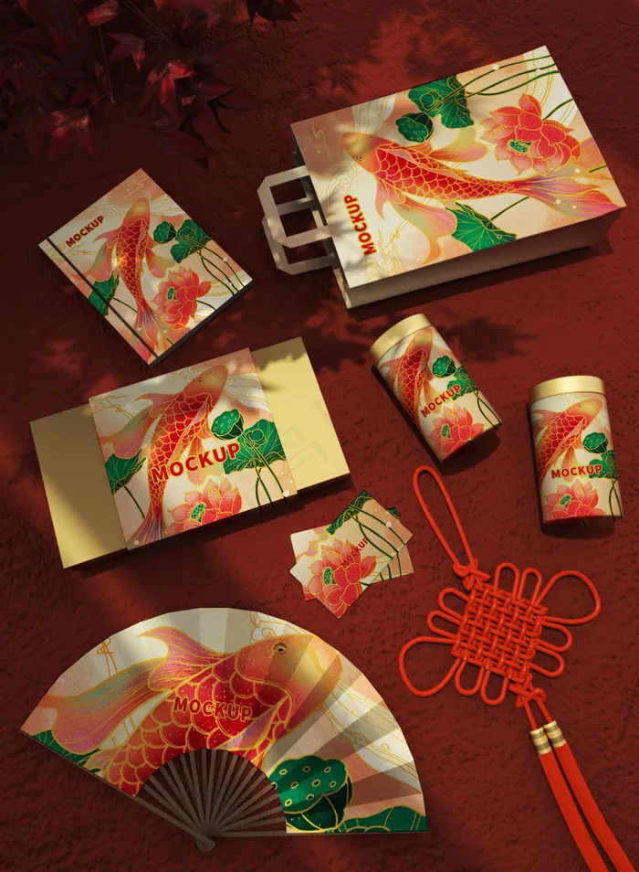 唯美国潮风中式春节礼盒智能贴图样机(1024x1396)psd模版下载