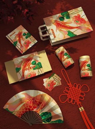 唯美国潮风中式春节礼盒智能贴图样机