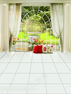 落地窗窗帘摄影背景图片