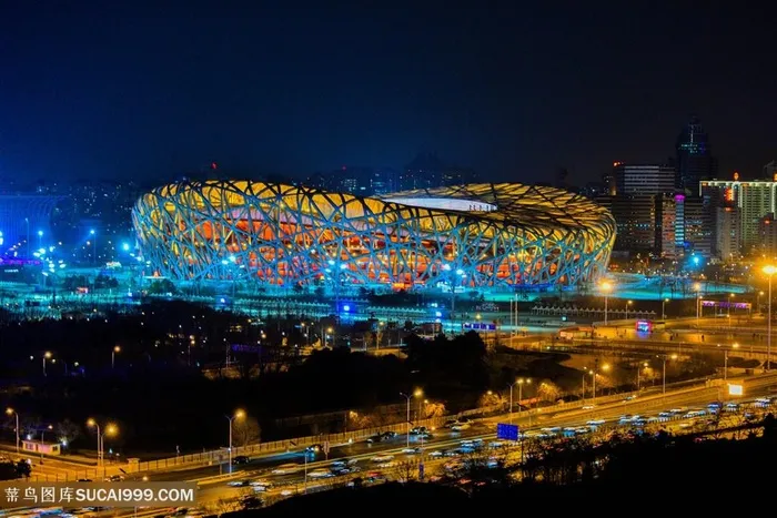 北京夜幕下的鸟巢高清图片