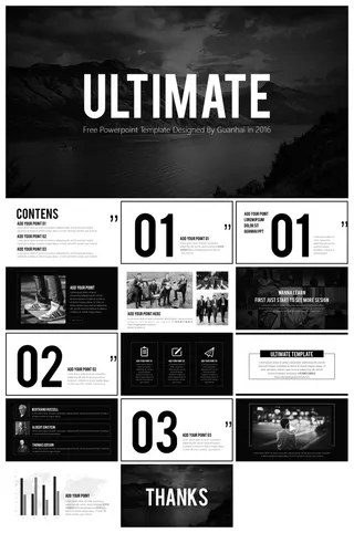 黑色英文扁平风格PPT模板