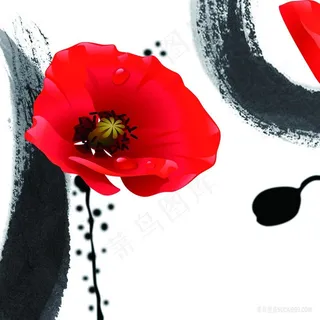 水墨红花高清插画