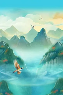 国潮仙鹤蓝色背景