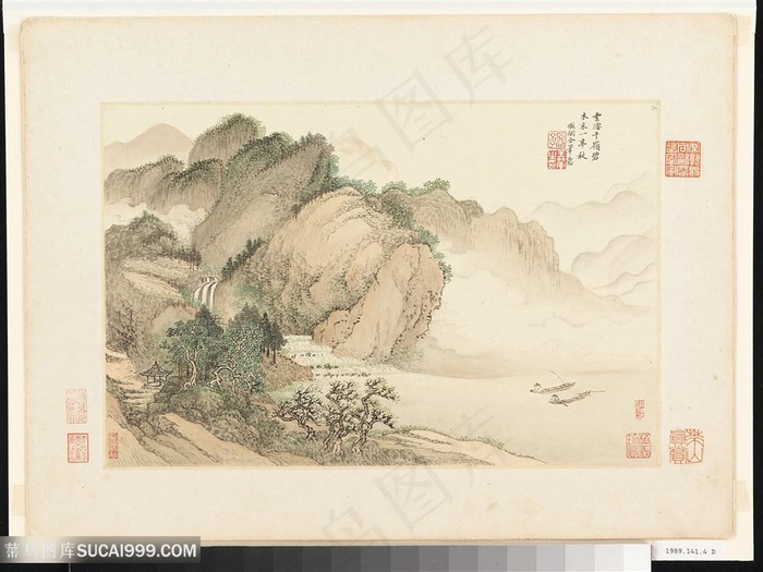 清代画家王翚仿古山水作品云腰千岭碧国画图片