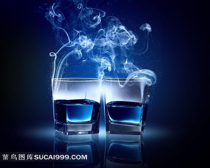 蓝色梦幻璀璨夜店烟雾洋酒创意摄影背景