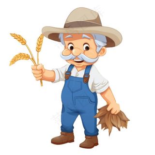 拾稻谷的农民伯伯小麦插画免抠