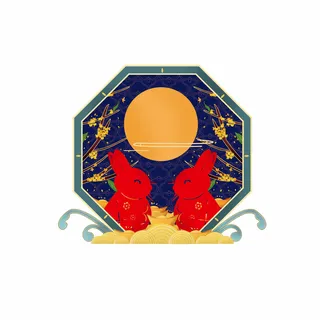 中国风国潮十二生肖兔手绘烫金插画春节剪纸元素PSD设计素材