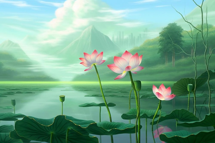 简约大气意境绿色荷花背景(1344x896)