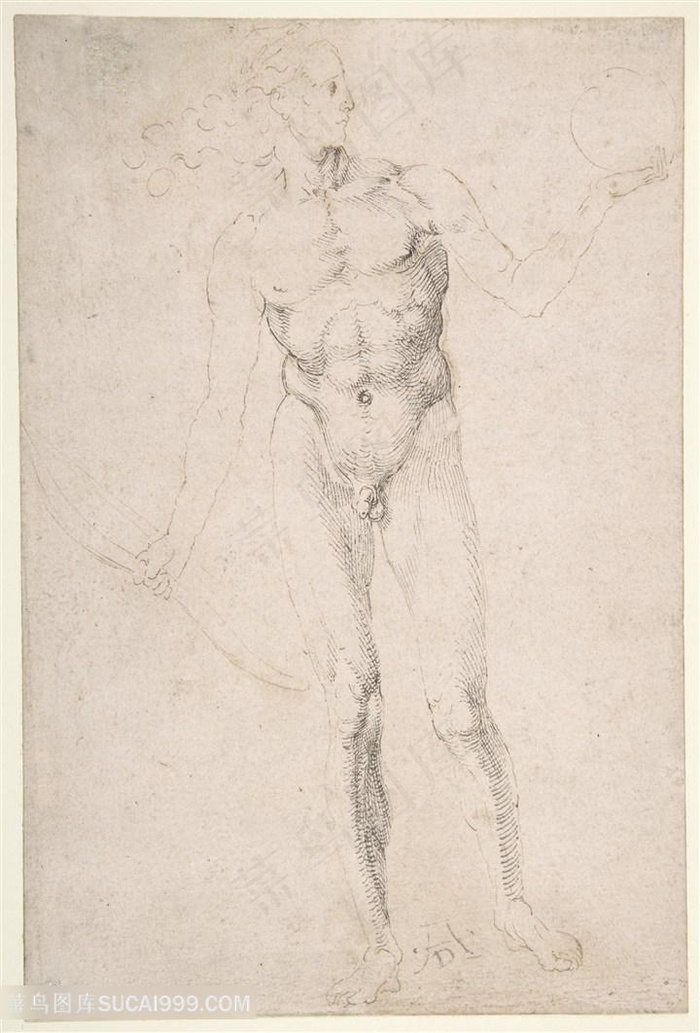 丢勒手绘裸体男士艺术挂画