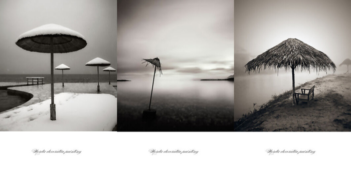 三联黑色海边装饰画