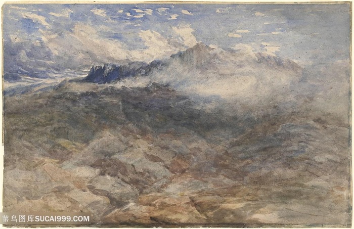 巍峨山脉水彩艺术风景画