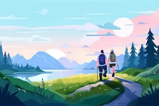 徒步旅行出游风景清新背景