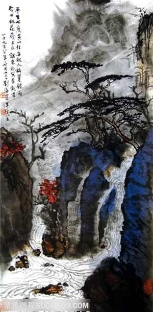 国画名家作品-刘海粟的黄山青龙潭