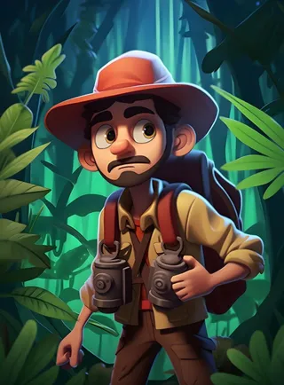 森林探险旅行男孩夜晚3D卡通背景