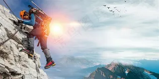 励志企业文化登山海报banner背景