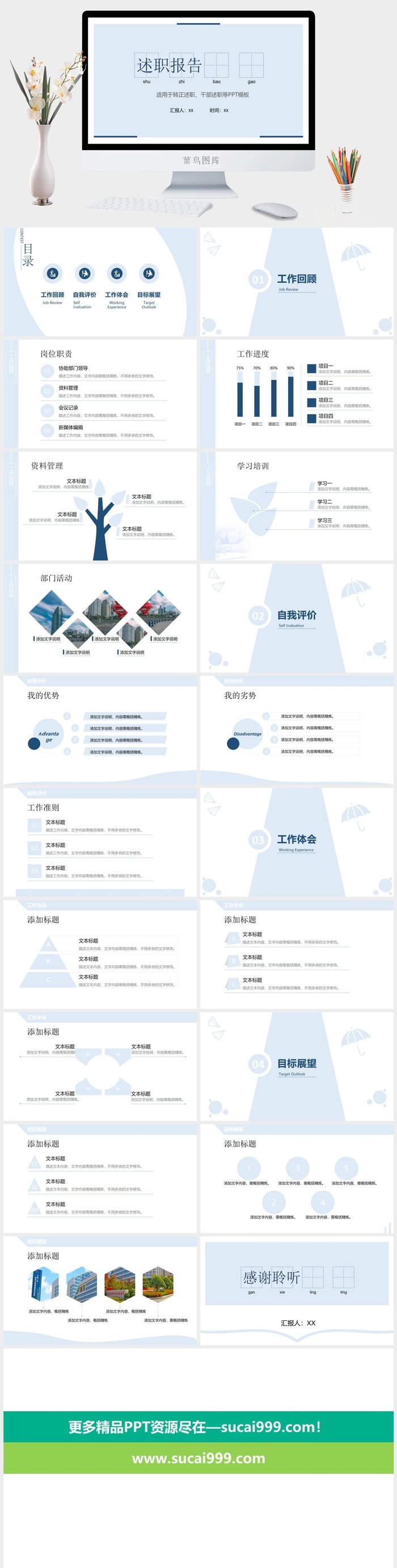 浅蓝简洁述职报告模板PPT