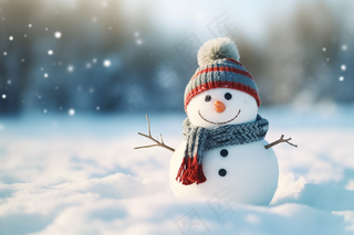 冬天可爱雪人雪地雪景摄影图